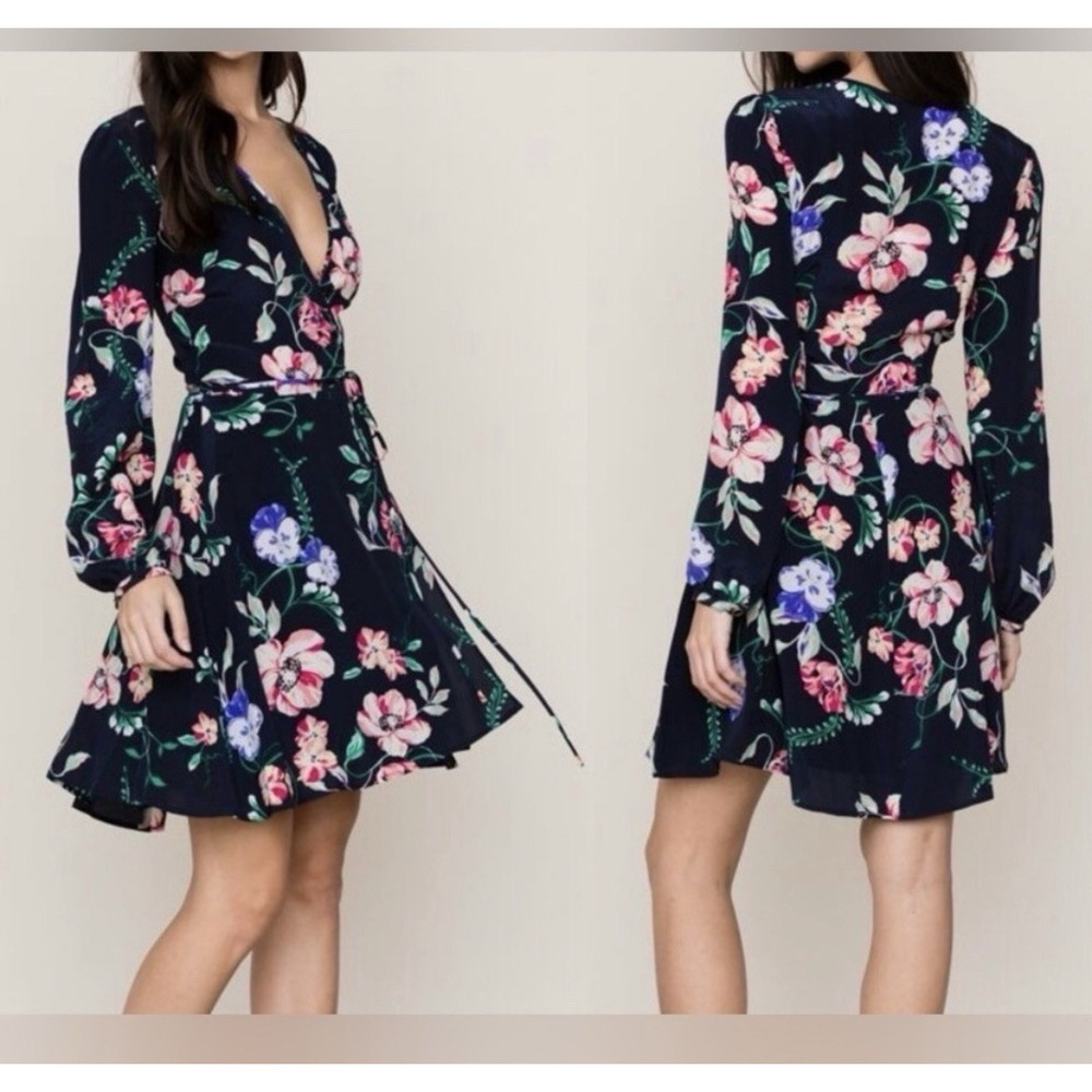 Yum Kim Anthropologie Women's Size Small Navy Floral Wrap Mini Dress 145